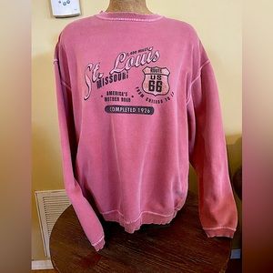 Unisex SZ Large St Louis Mo Rt 66 Pink 100% Cotton Weathered-look Sweatshirt